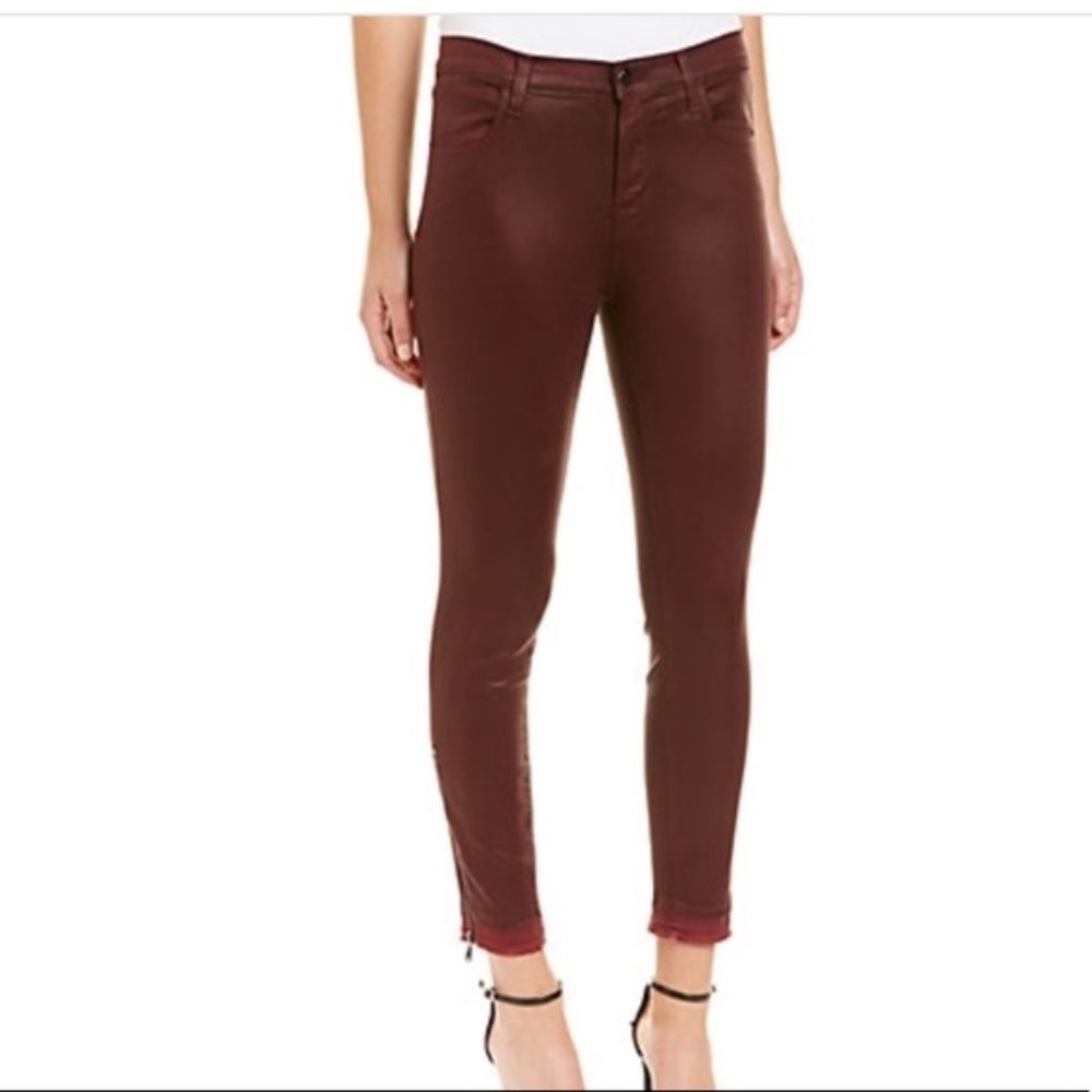 Alana High Rise Coated Jeans Claret Zippers 28